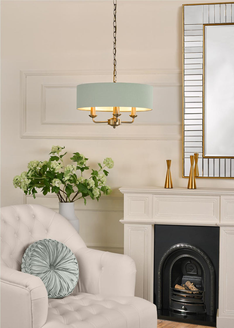 Laura Ashley Sorrento 3 Light Shadelier Matt Antique Brass and Green With Shade • LA3756409-Q