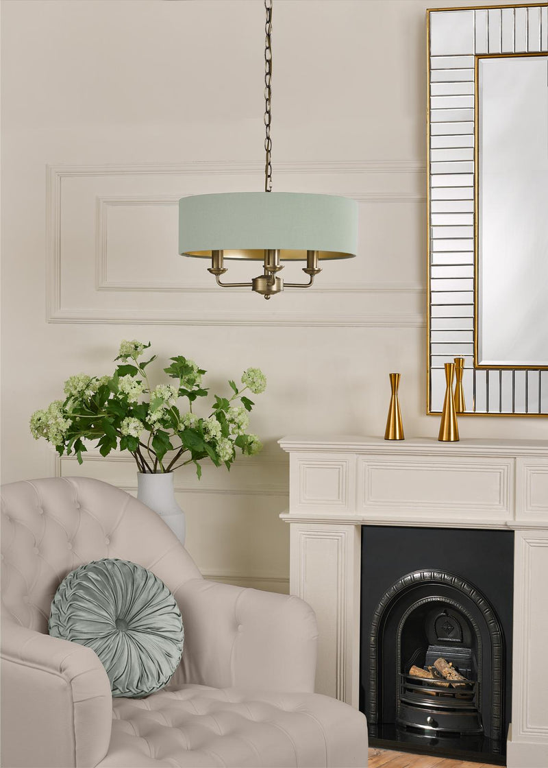 Laura Ashley Sorrento 3 Light Shadelier Matt Antique Brass and Green With Shade • LA3756409-Q