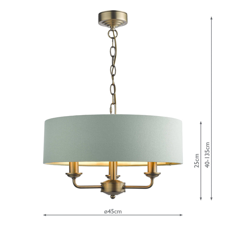 Laura Ashley Sorrento 3 Light Shadelier Matt Antique Brass and Green With Shade • LA3756409-Q
