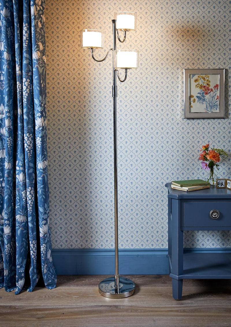 Laura Ashley Southwell 3 Light Floor Lamp Polished Nickel and Opal Glass • LA3756410-Q