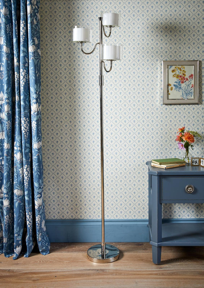 Laura Ashley Southwell 3 Light Floor Lamp Polished Nickel and Opal Glass • LA3756410-Q