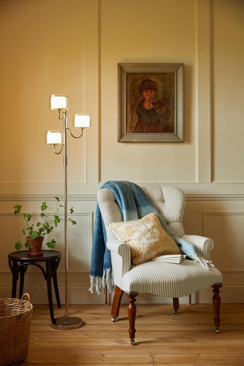 Laura Ashley Southwell 3 Light Floor Lamp Polished Nickel and Opal Glass • LA3756410-Q