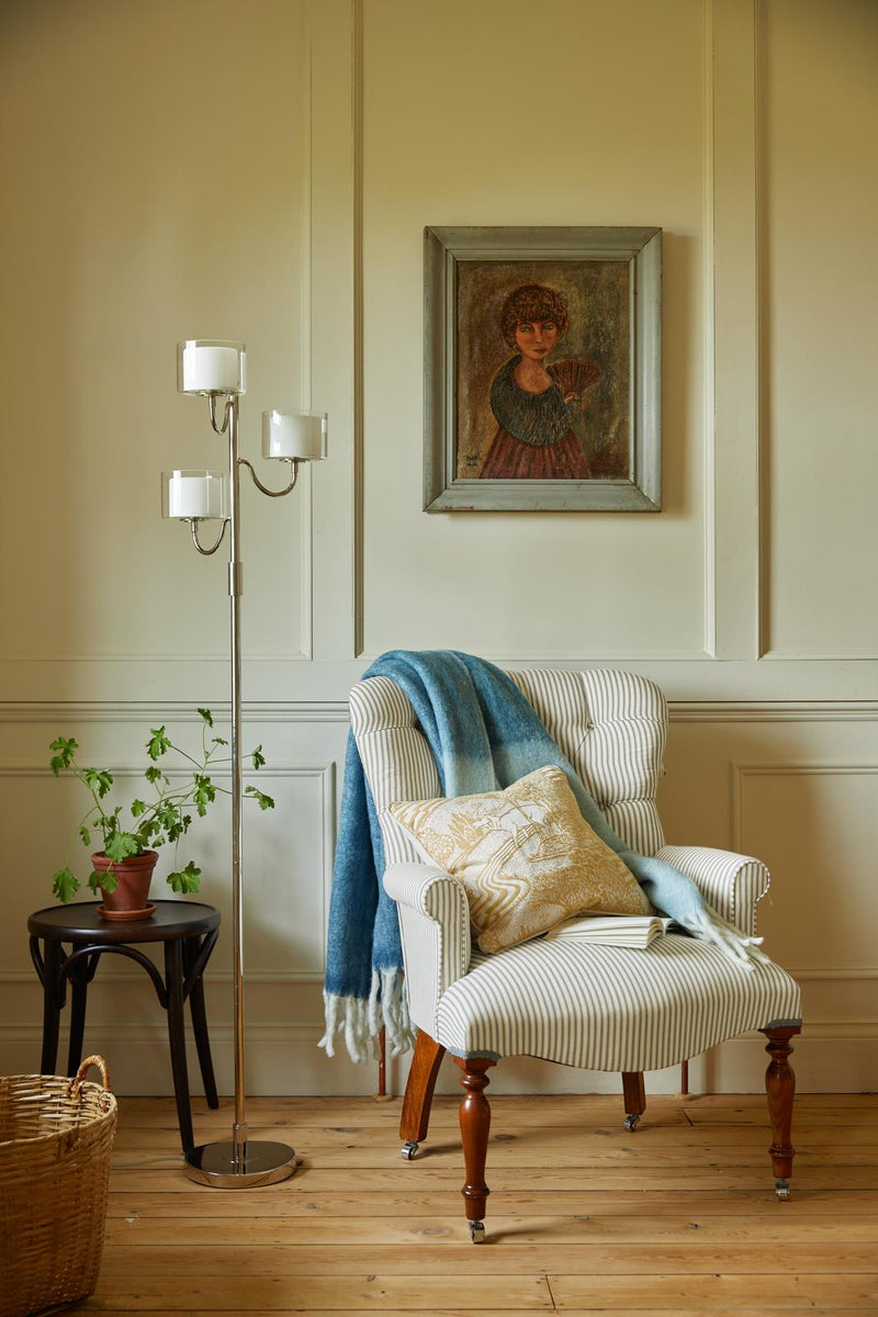 Laura Ashley Southwell 3 Light Floor Lamp Polished Nickel and Opal Glass • LA3756410-Q