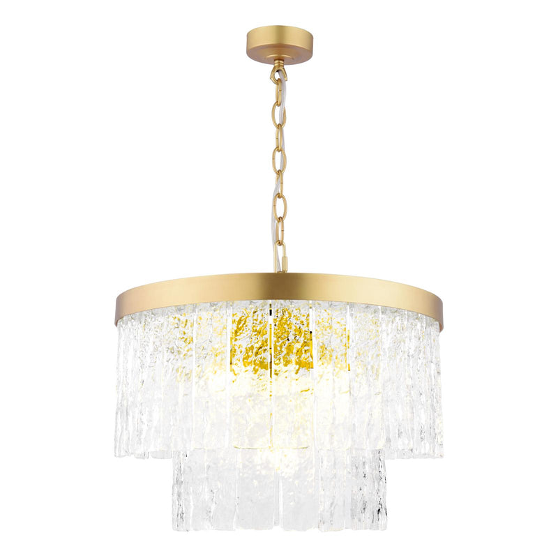 Laura Ashley Durnsford 4 Light Pendant Matt Antique Brass and Textured Glass • LA3756411-Q