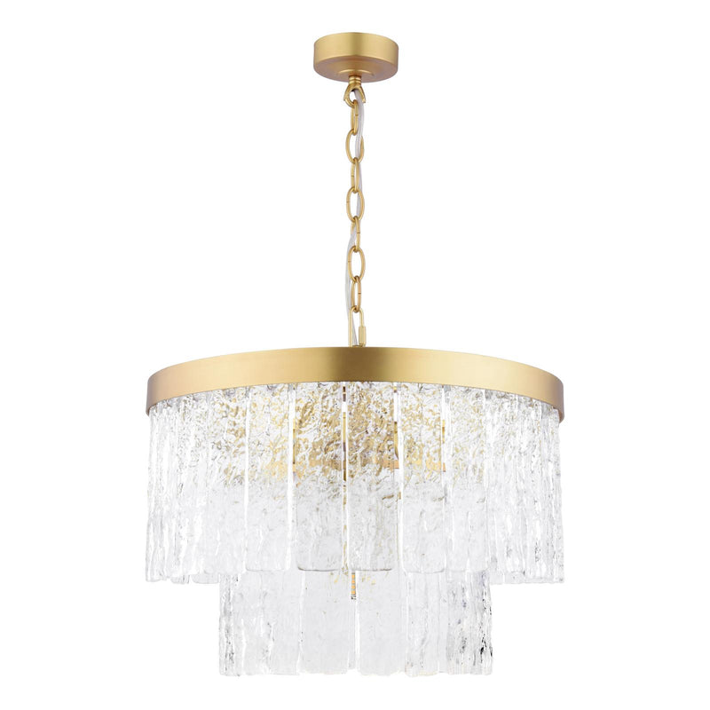Laura Ashley Durnsford 4 Light Pendant Matt Antique Brass and Textured Glass • LA3756411-Q