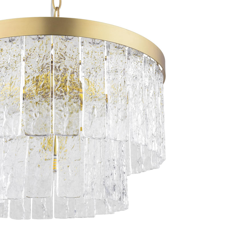 Laura Ashley Durnsford 4 Light Pendant Matt Antique Brass and Textured Glass • LA3756411-Q