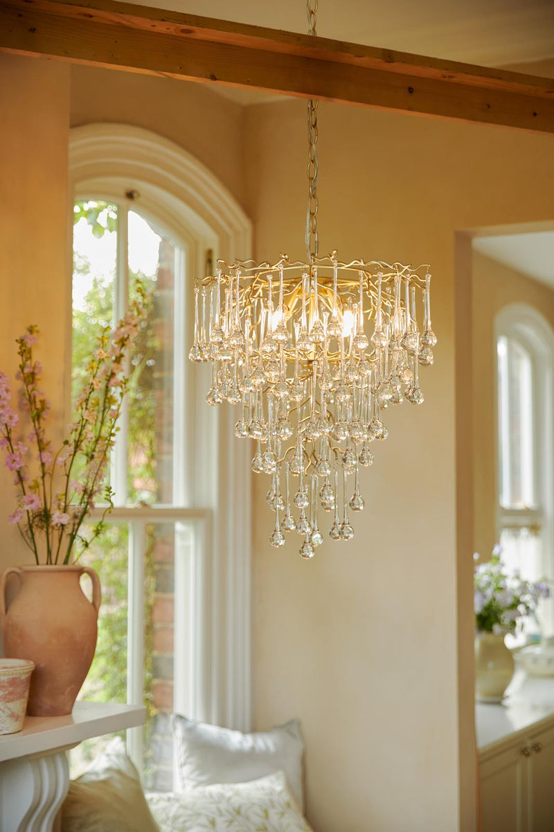 Laura Ashley Willow 4 Light Pendant Satin Champagne and Crystal • LA3756413-Q
