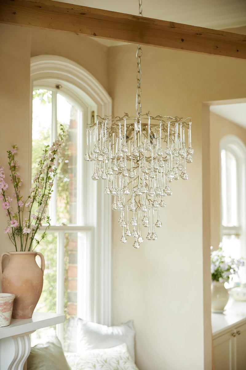 Laura Ashley Willow 4 Light Pendant Satin Champagne and Crystal • LA3756413-Q