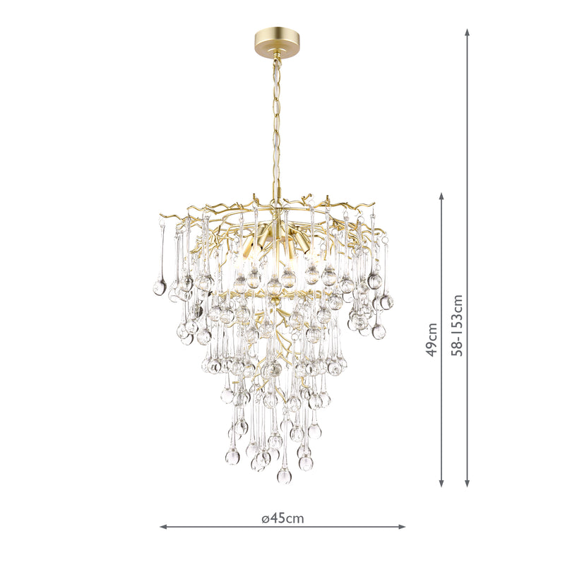 Laura Ashley Willow 4 Light Pendant Satin Champagne and Crystal • LA3756413-Q