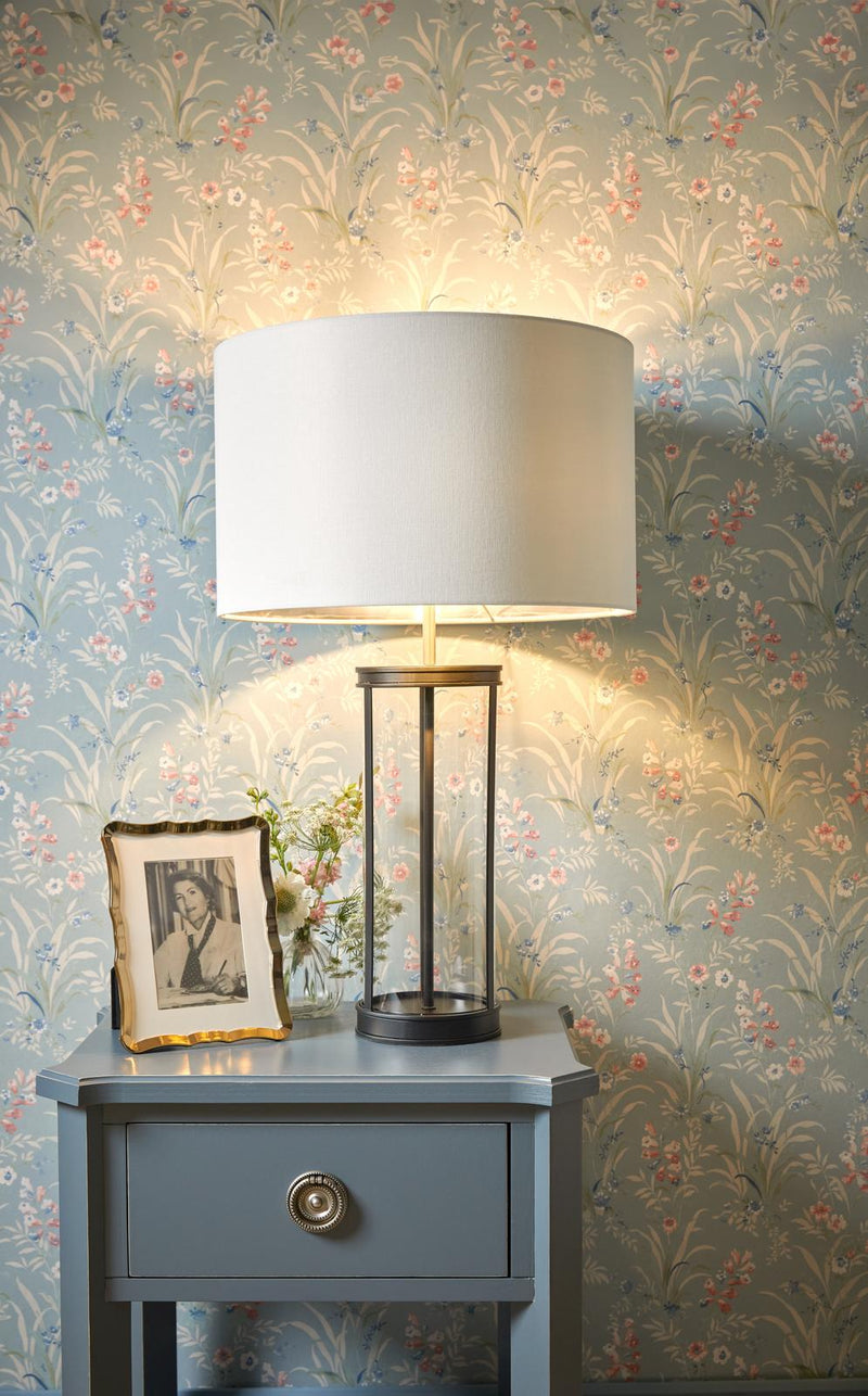 Laura Ashley Harrington Large Table Lamp Matt Black and Glass With Shade • LA3756425-Q