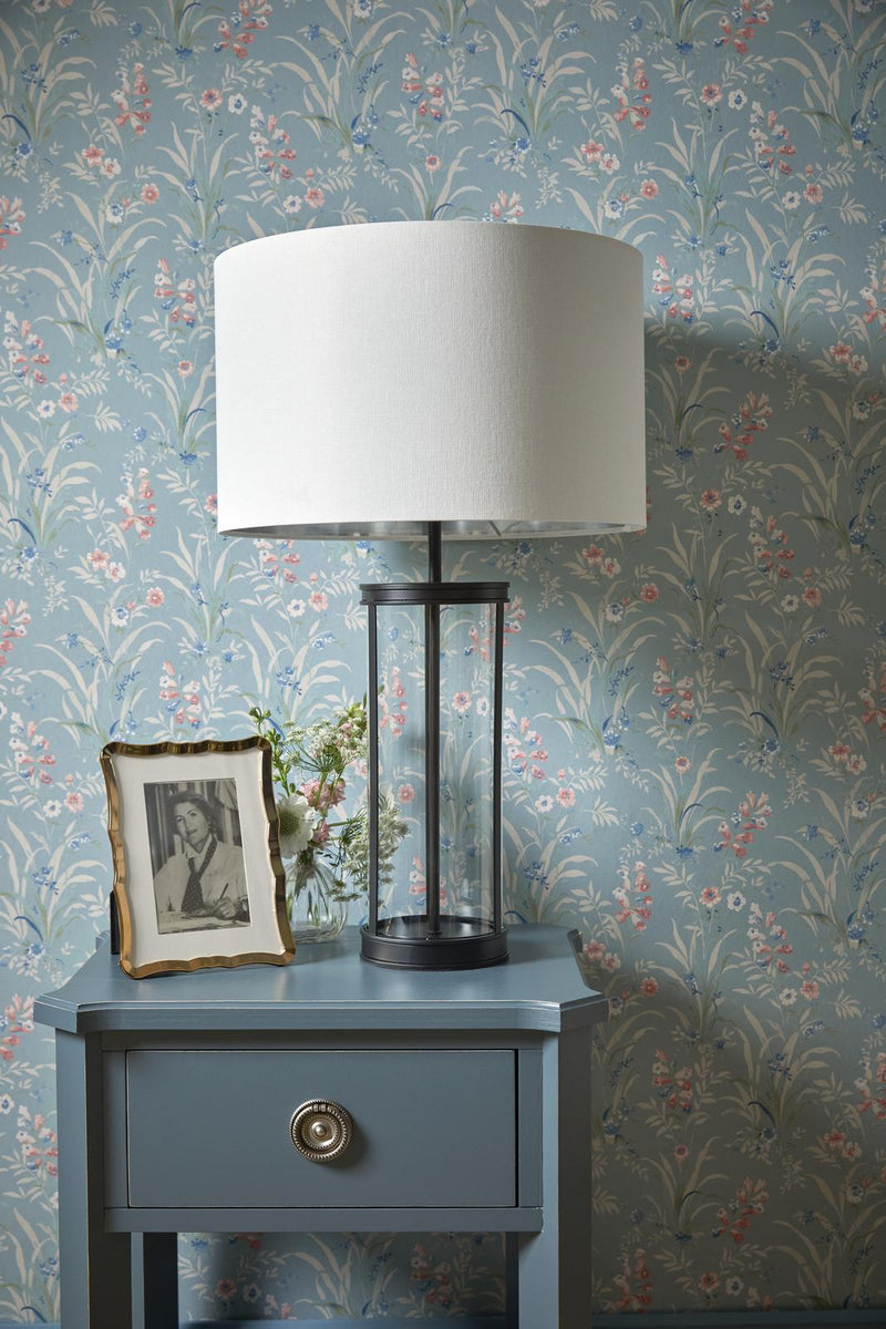Laura Ashley Harrington Large Table Lamp Matt Black and Glass With Shade • LA3756425-Q
