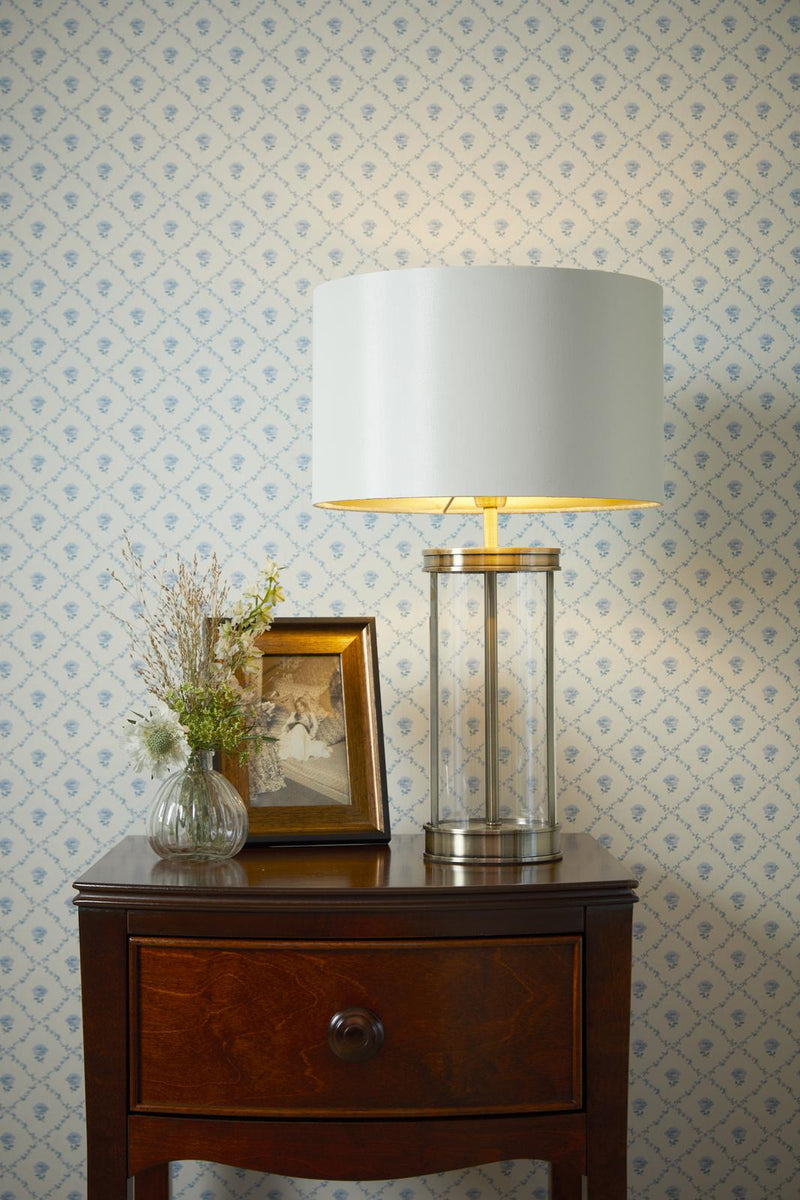 Laura Ashley Harrington Small Table Lamp Polished Nickel and Glass With Shade • LA3756426-Q