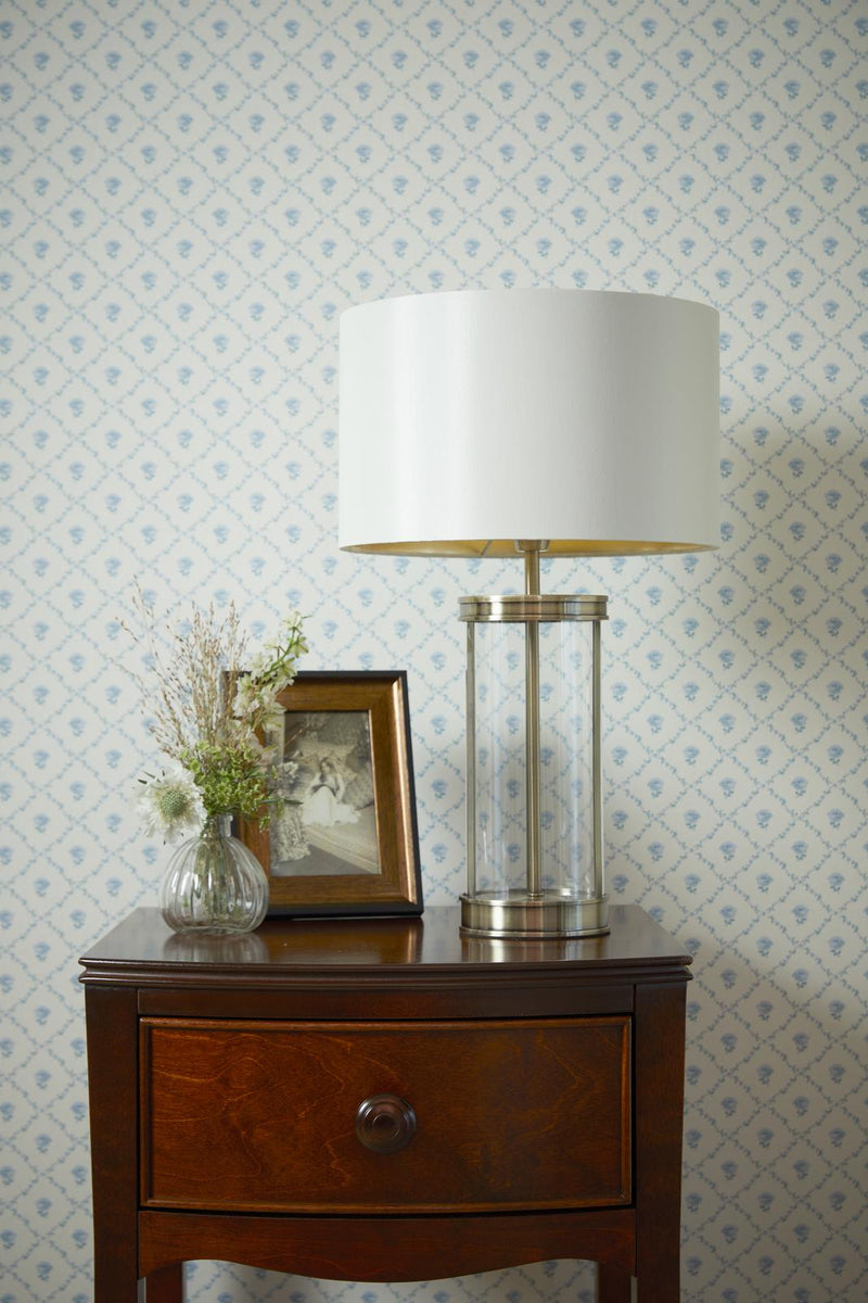 Laura Ashley Harrington Small Table Lamp Polished Nickel and Glass With Shade • LA3756426-Q
