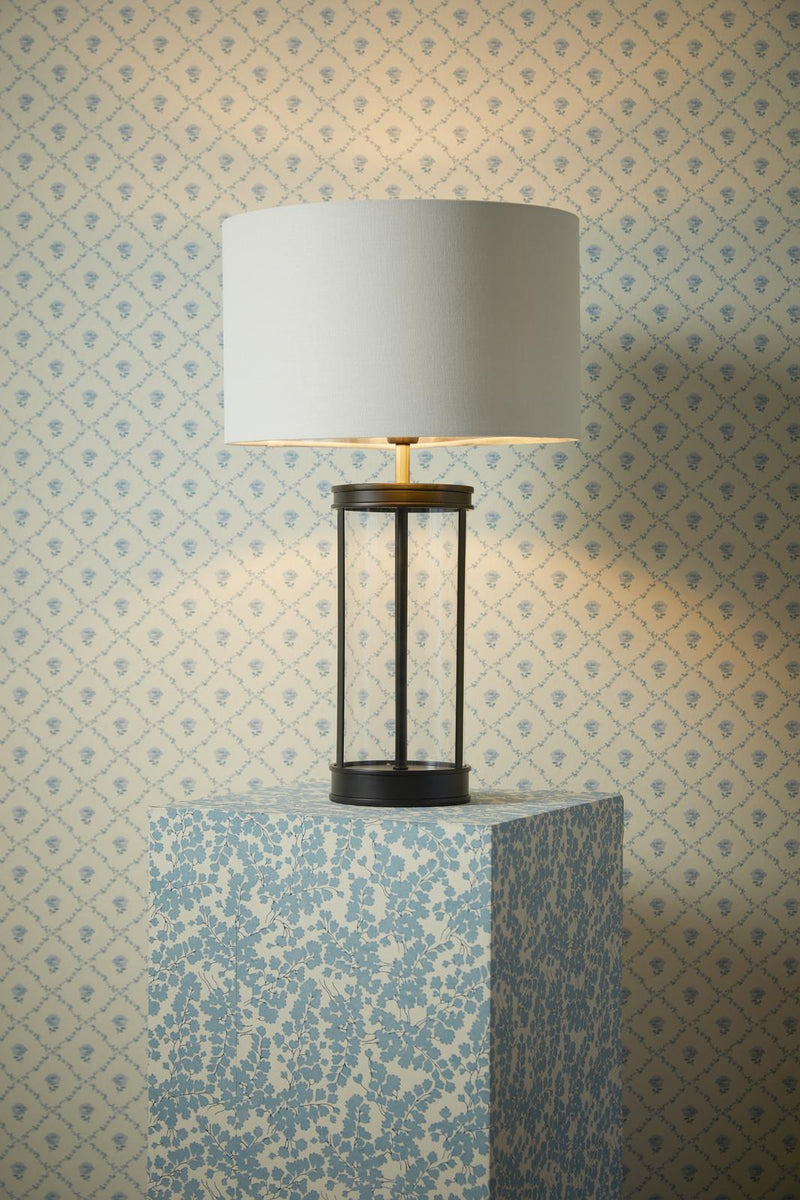 Laura Ashley Harrington Small Table Lamp Matt Black and Glass With Shade • LA3756428-Q