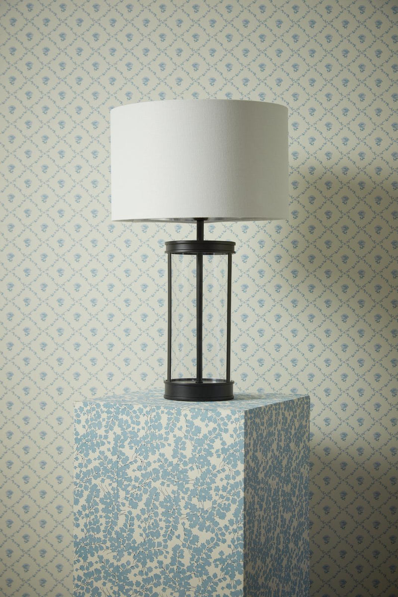 Laura Ashley Harrington Small Table Lamp Matt Black and Glass With Shade • LA3756428-Q