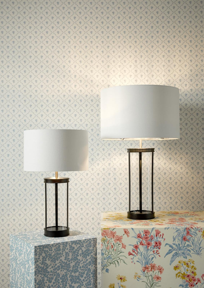 Laura Ashley Harrington Small Table Lamp Matt Black and Glass With Shade • LA3756428-Q
