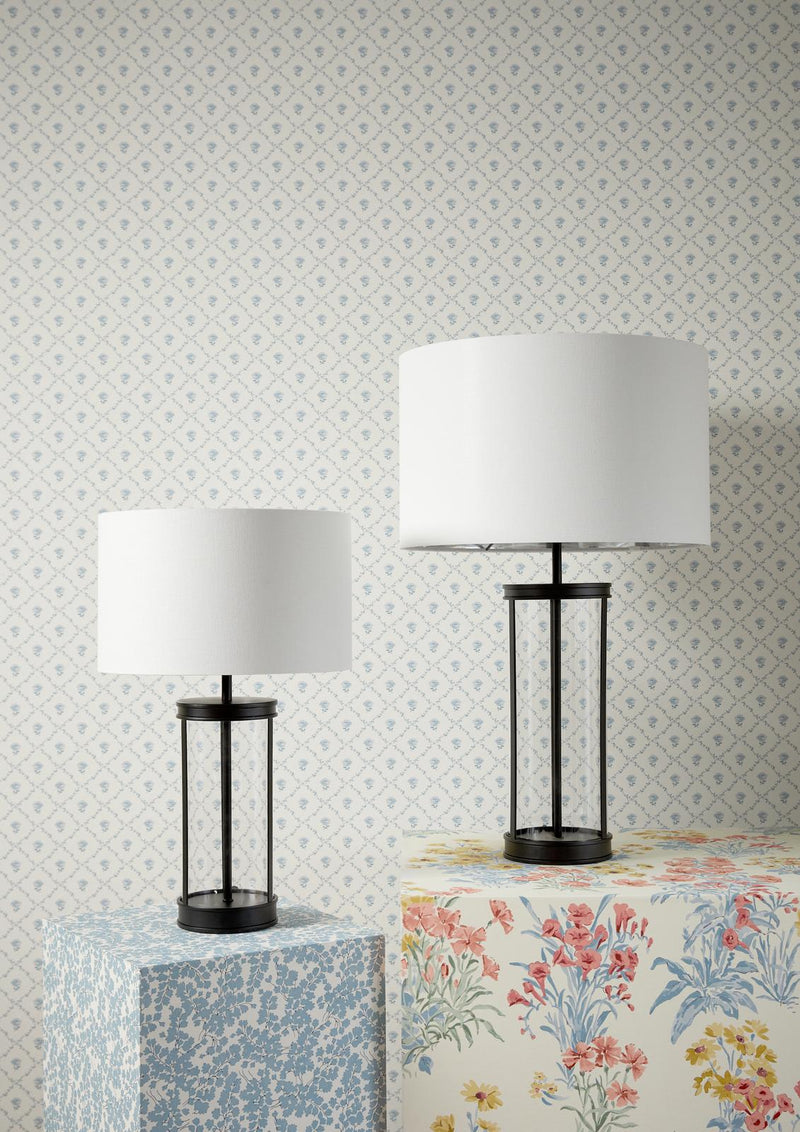 Laura Ashley Harrington Small Table Lamp Matt Black and Glass With Shade • LA3756428-Q