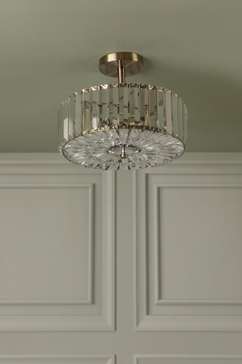 Laura Ashley Fernhurst 3 Light Semi-Flush Crystal and Antique Brass • LA3756455-Q