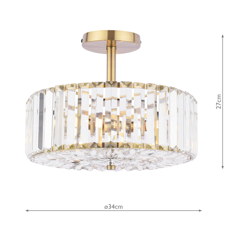 Laura Ashley Fernhurst 3 Light Semi-Flush Crystal and Antique Brass • LA3756455-Q