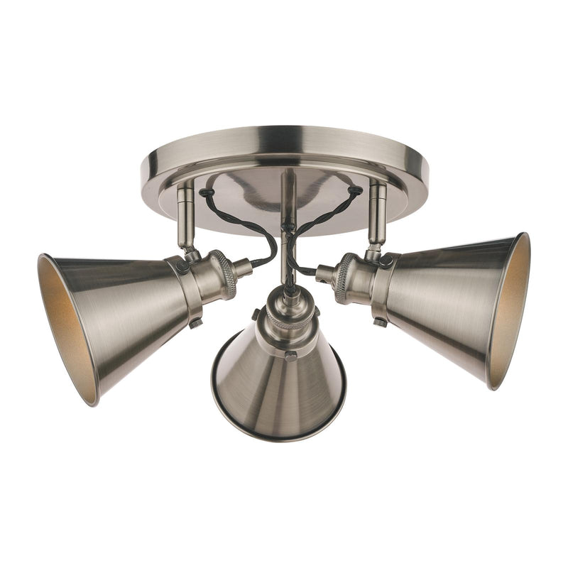 Laura Ashley Rufus 3 Light Plate Spotlight Industrial Nickel • LA3756463-Q