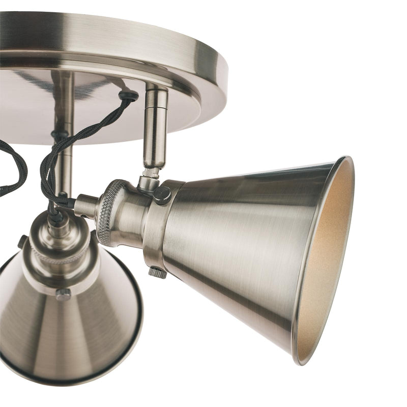 Laura Ashley Rufus 3 Light Plate Spotlight Industrial Nickel • LA3756463-Q
