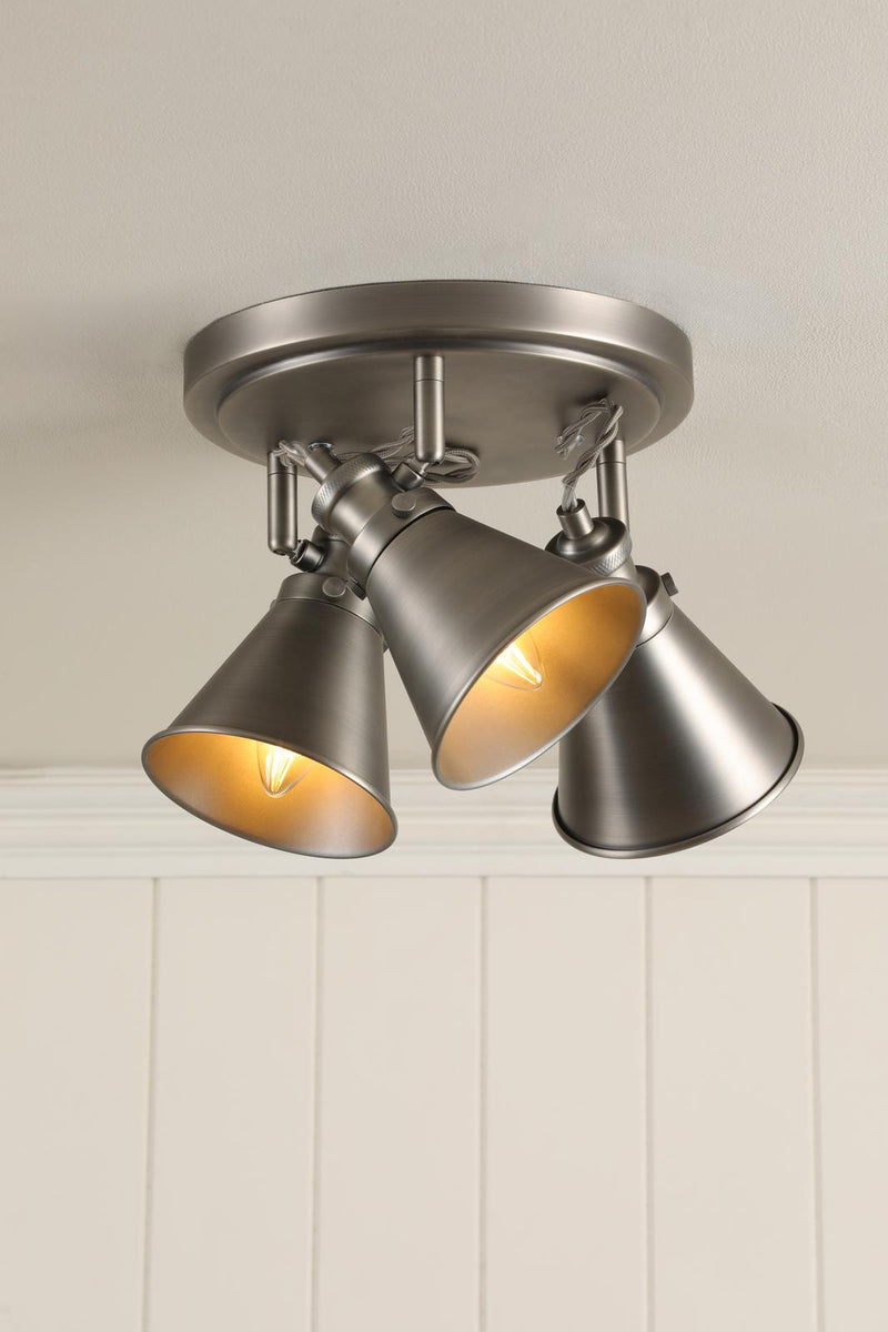 Laura Ashley Rufus 3 Light Plate Spotlight Industrial Nickel • LA3756463-Q