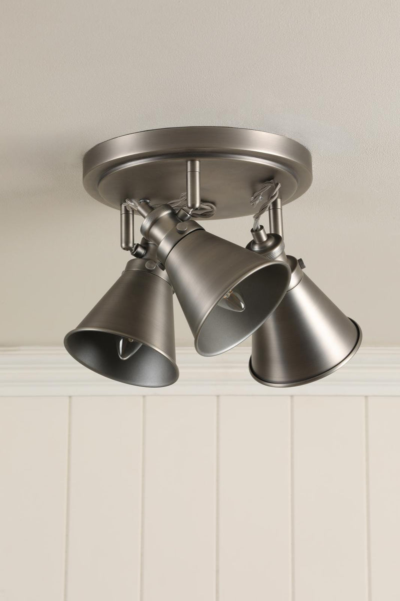 Laura Ashley Rufus 3 Light Plate Spotlight Industrial Nickel • LA3756463-Q