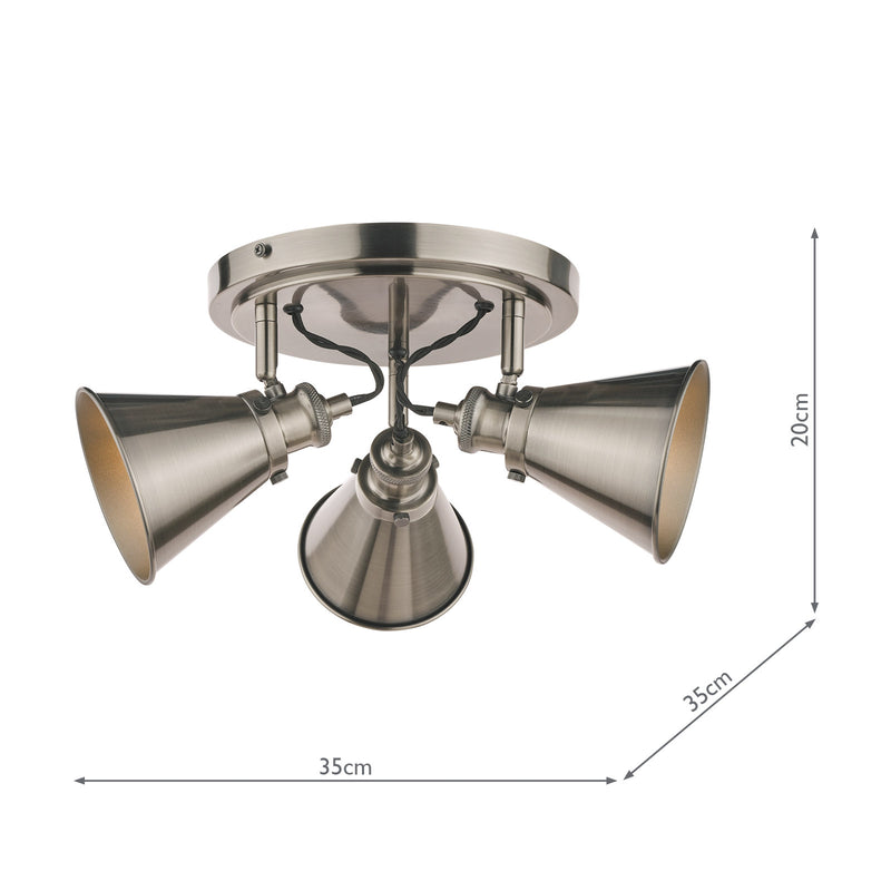 Laura Ashley Rufus 3 Light Plate Spotlight Industrial Nickel • LA3756463-Q