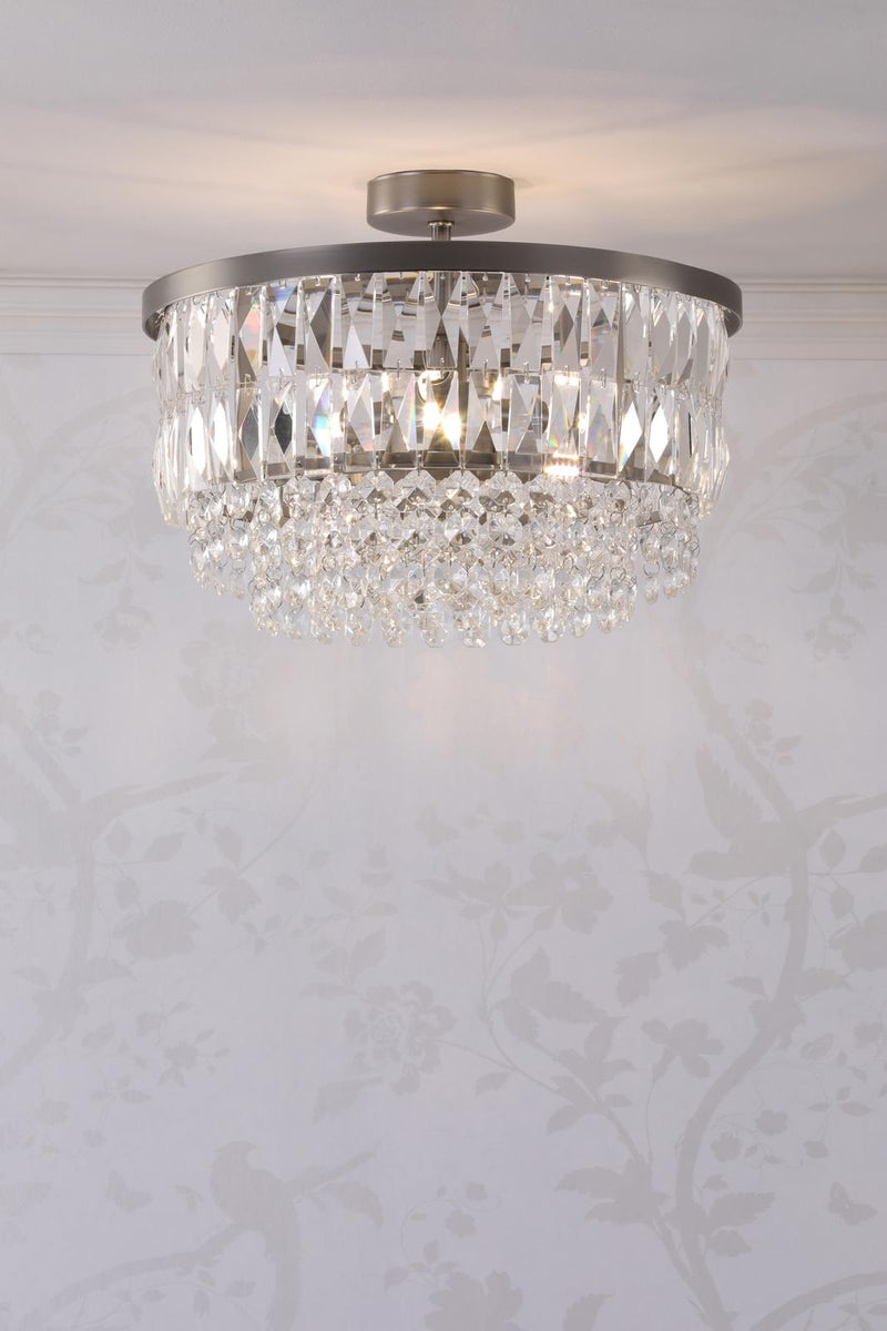 Laura Ashley Rhosill 3 Light Semi-Flush Crystal and Aged Pewter • LA3756467-Q