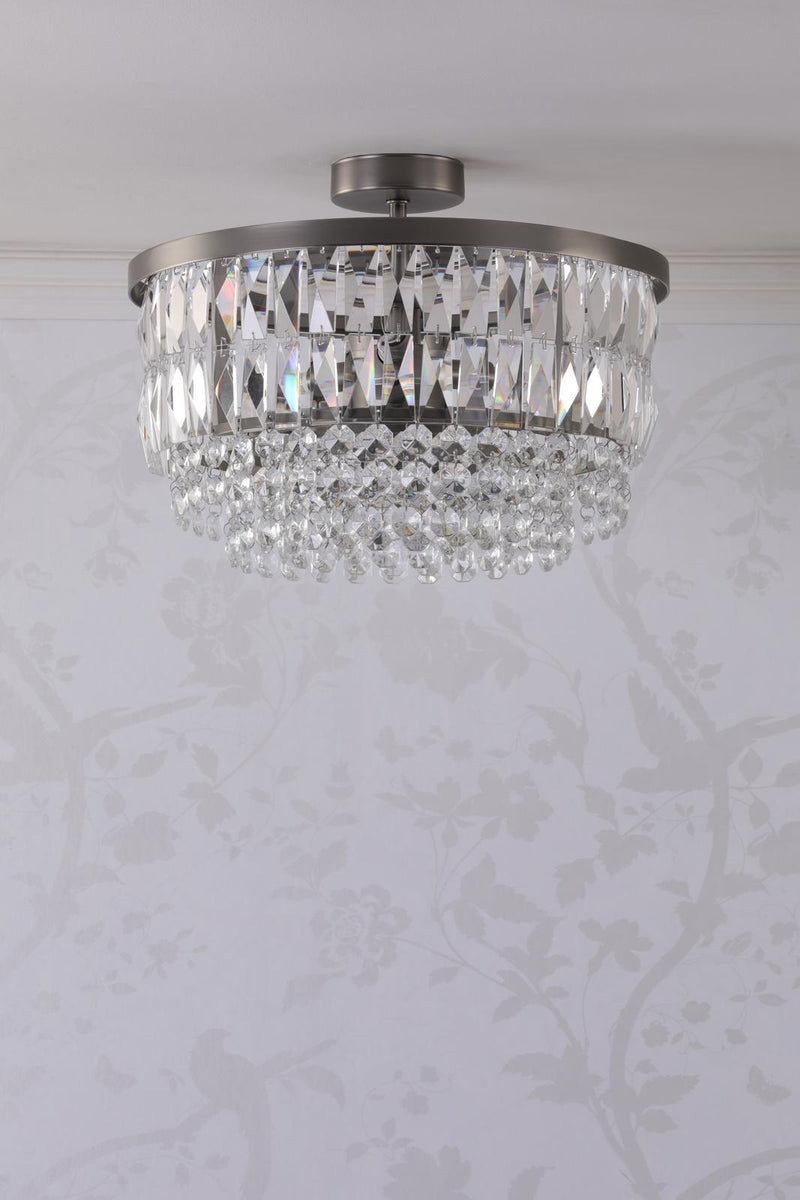 Laura Ashley Rhosill 3 Light Semi-Flush Crystal and Aged Pewter • LA3756467-Q