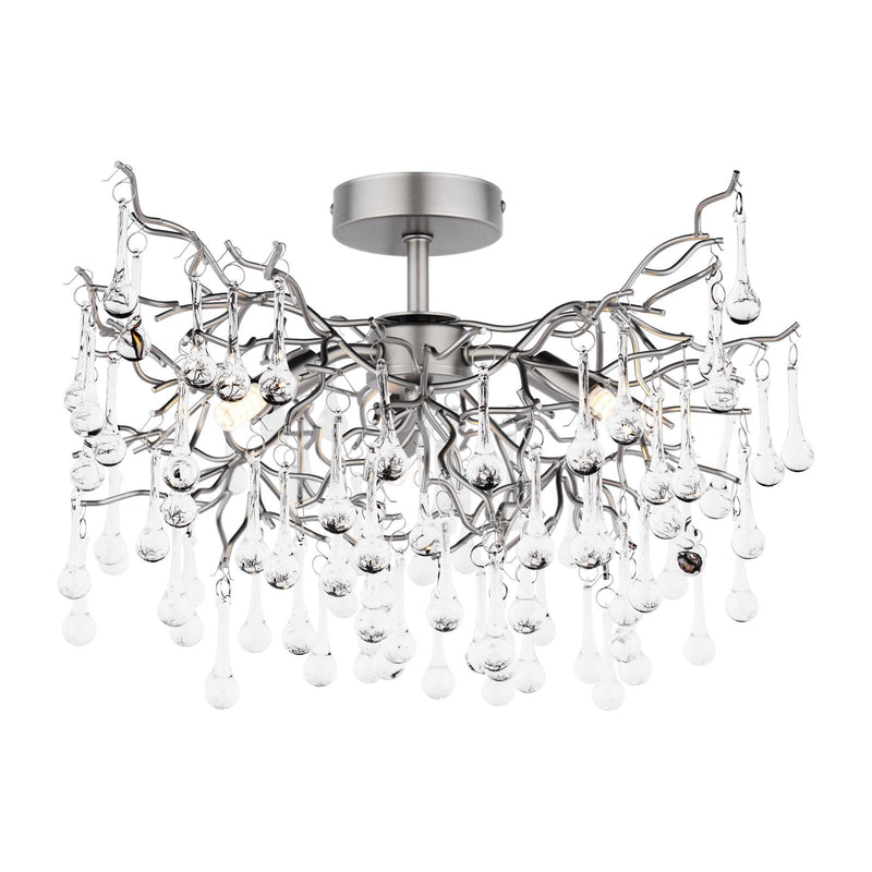 Laura Ashley Willow 3 Light Semi-Flush Satin Pewter and Crystal • LA3756468-Q