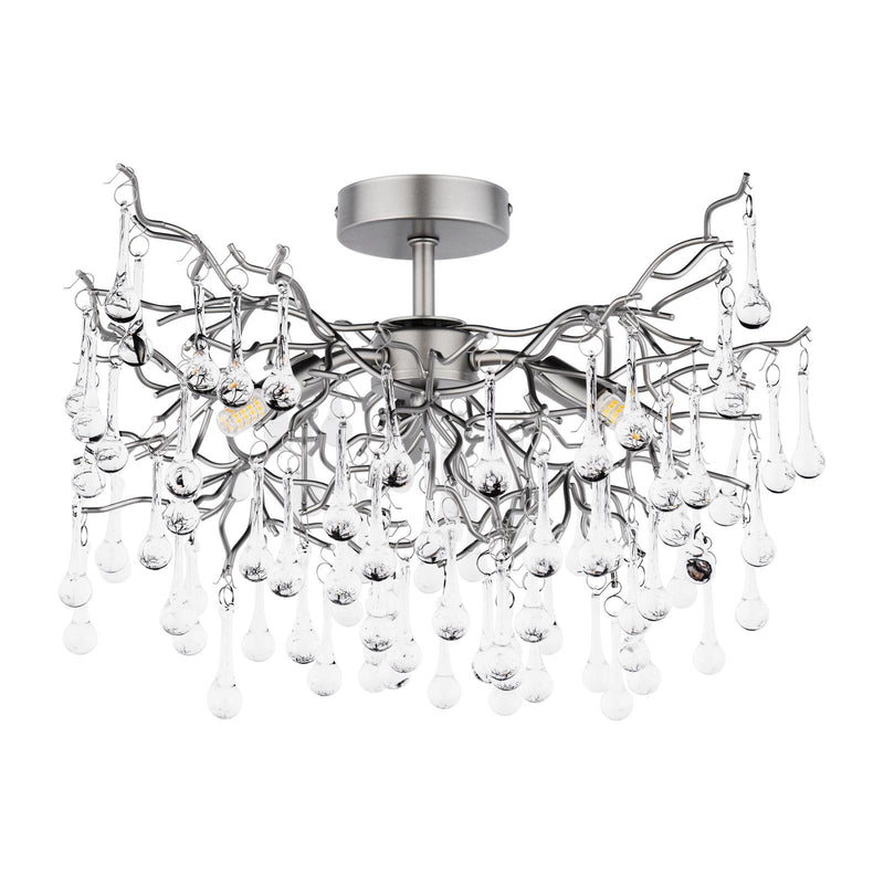 Laura Ashley Willow 3 Light Semi-Flush Satin Pewter and Crystal • LA3756468-Q