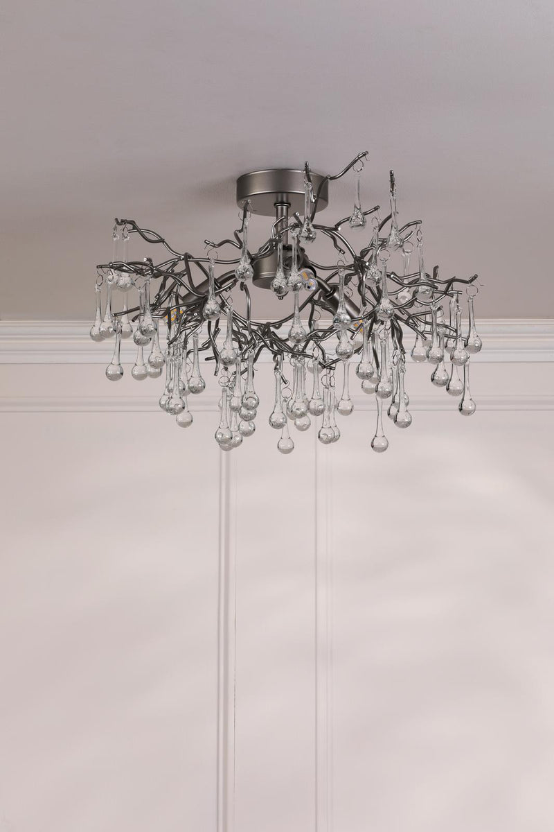 Laura Ashley Willow 3 Light Semi-Flush Satin Pewter and Crystal • LA3756468-Q