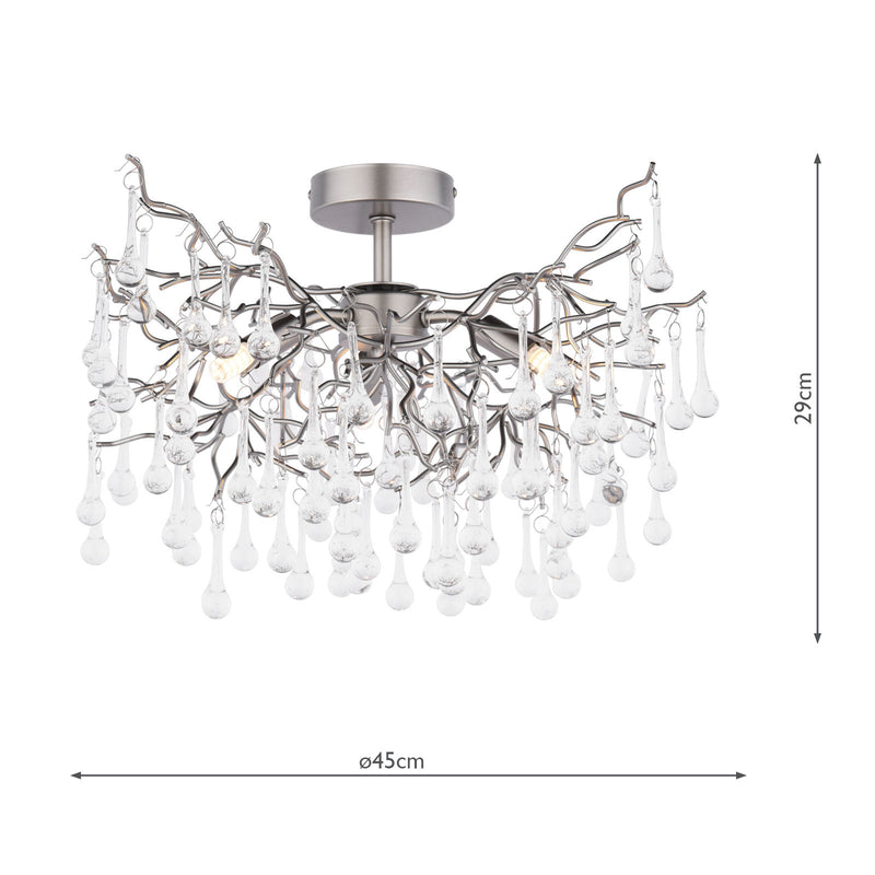 Laura Ashley Willow 3 Light Semi-Flush Satin Pewter and Crystal • LA3756468-Q