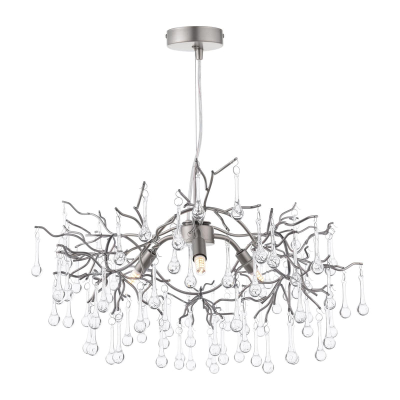 Laura Ashley Willow 3 Light Pendant Satin Pewter and Crystal • LA3756469-Q
