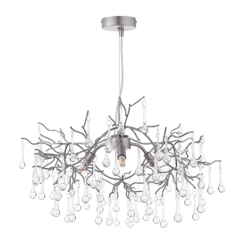 Laura Ashley Willow 3 Light Pendant Satin Pewter and Crystal • LA3756469-Q