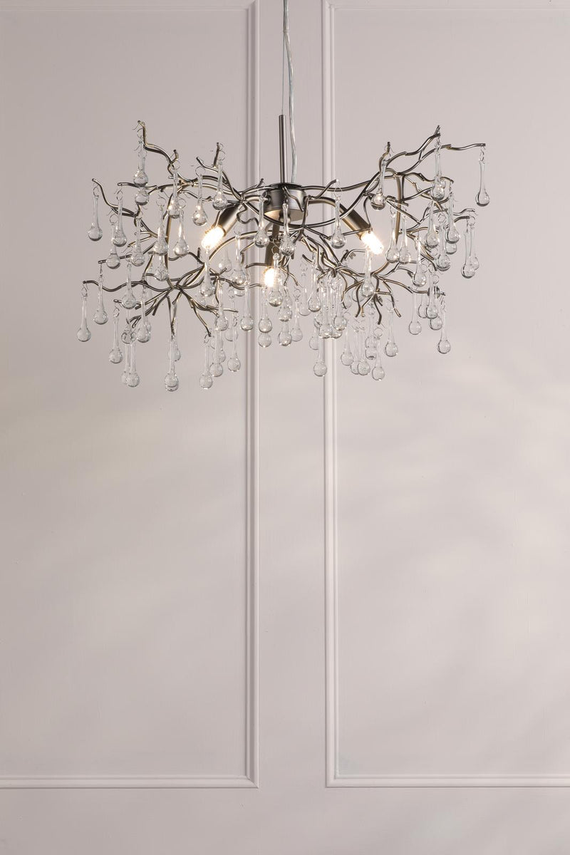 Laura Ashley Willow 3 Light Pendant Satin Pewter and Crystal • LA3756469-Q