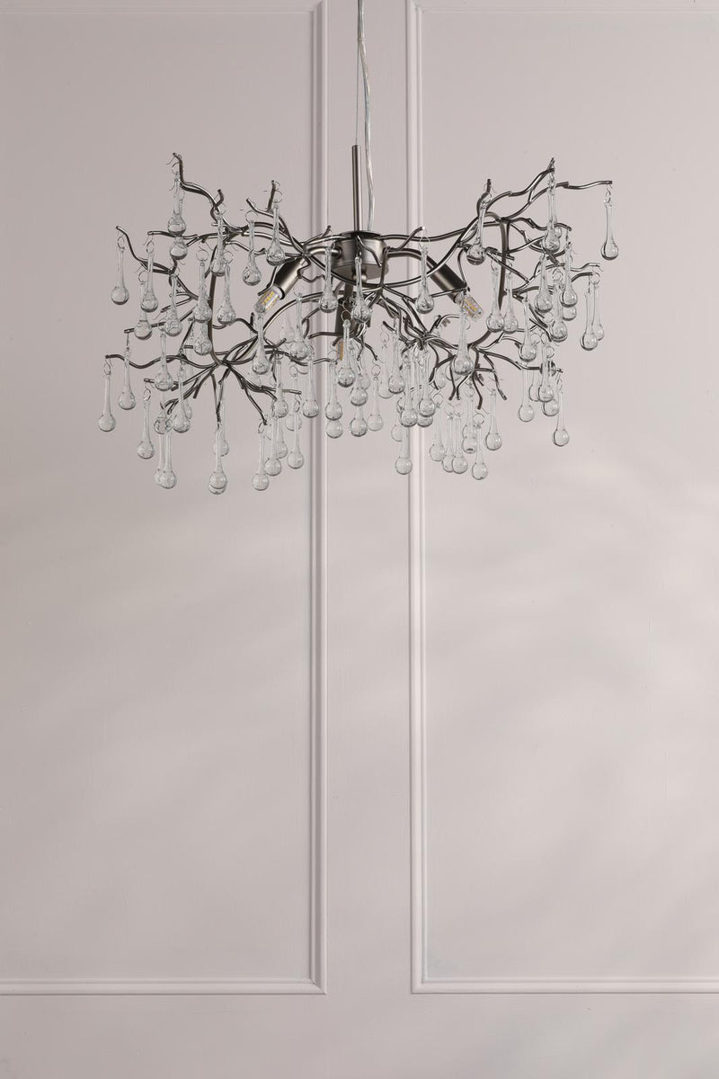 Laura Ashley Willow 3 Light Pendant Satin Pewter and Crystal • LA3756469-Q