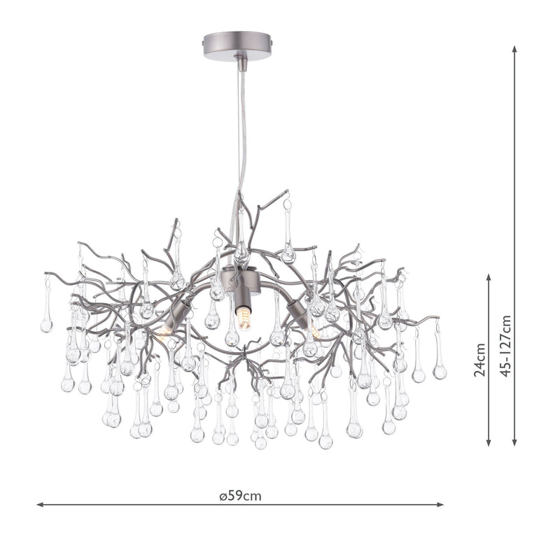 Laura Ashley Willow 3 Light Pendant Satin Pewter and Crystal • LA3756469-Q