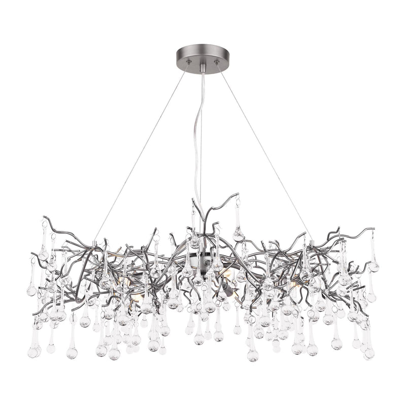 Laura Ashley Willow 5 Light Pendant Satin Pewter and Crystal • LA3756471-Q