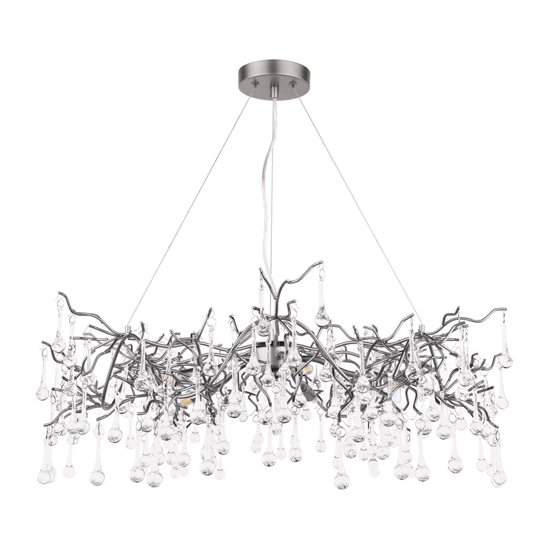 Laura Ashley Willow 5 Light Pendant Satin Pewter and Crystal • LA3756471-Q