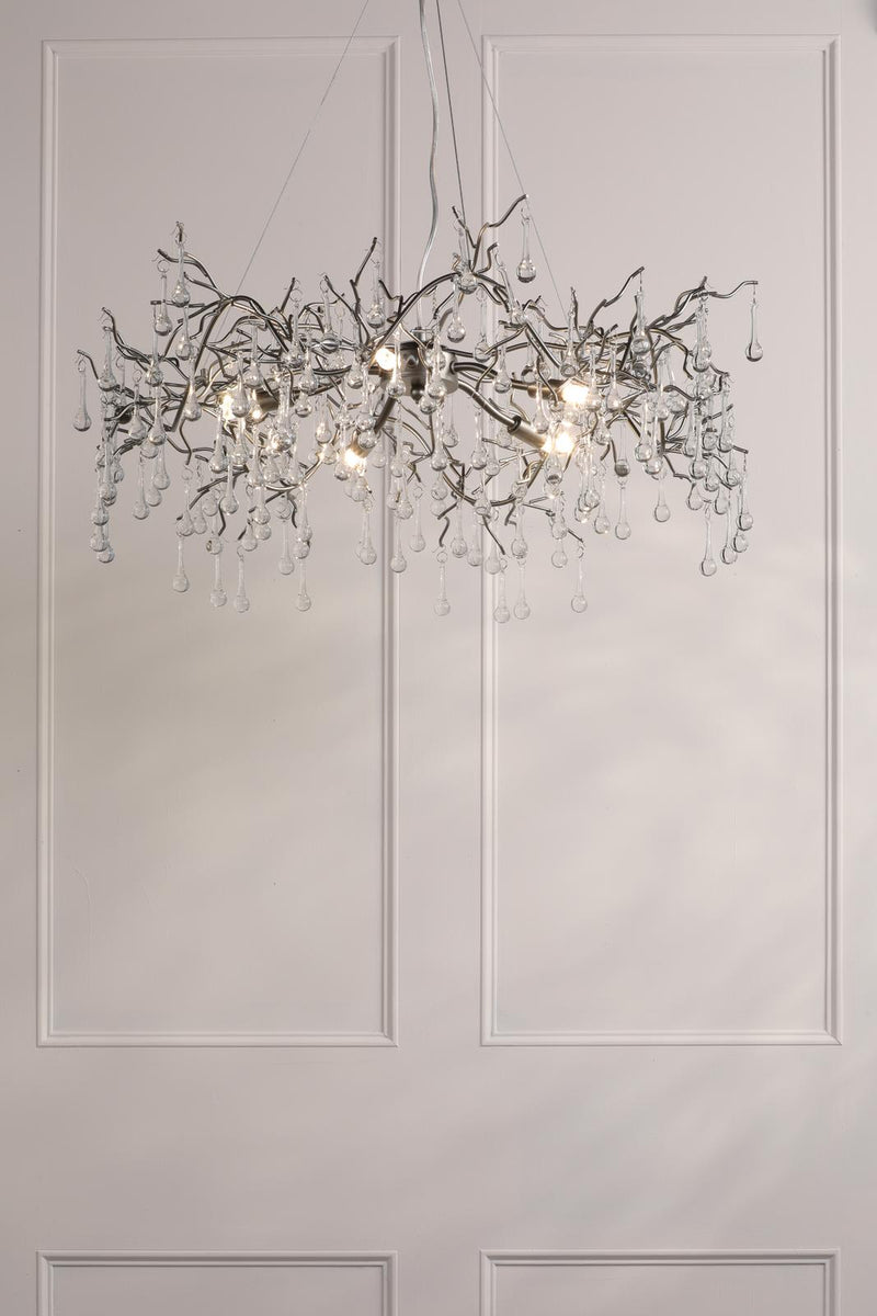 Laura Ashley Willow 5 Light Pendant Satin Pewter and Crystal • LA3756471-Q