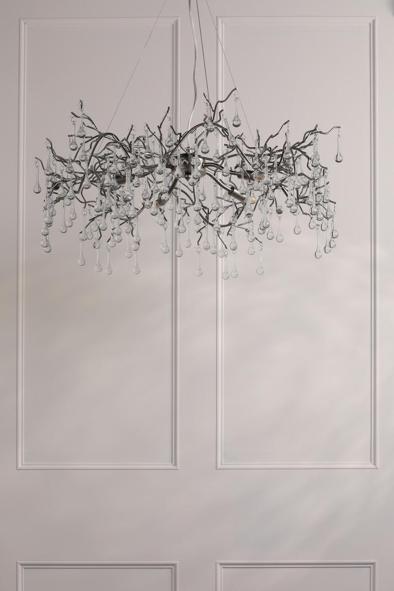 Laura Ashley Willow 5 Light Pendant Satin Pewter and Crystal • LA3756471-Q
