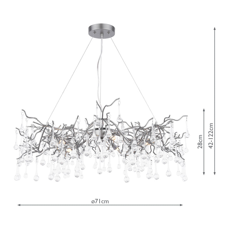 Laura Ashley Willow 5 Light Pendant Satin Pewter and Crystal • LA3756471-Q