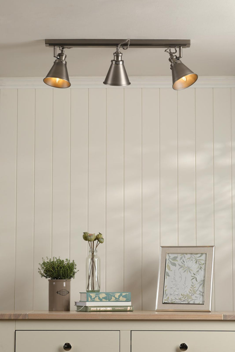 Laura Ashley Rufus 3 Light Bar Spotlight Industrial Nickel • LA3756474-Q