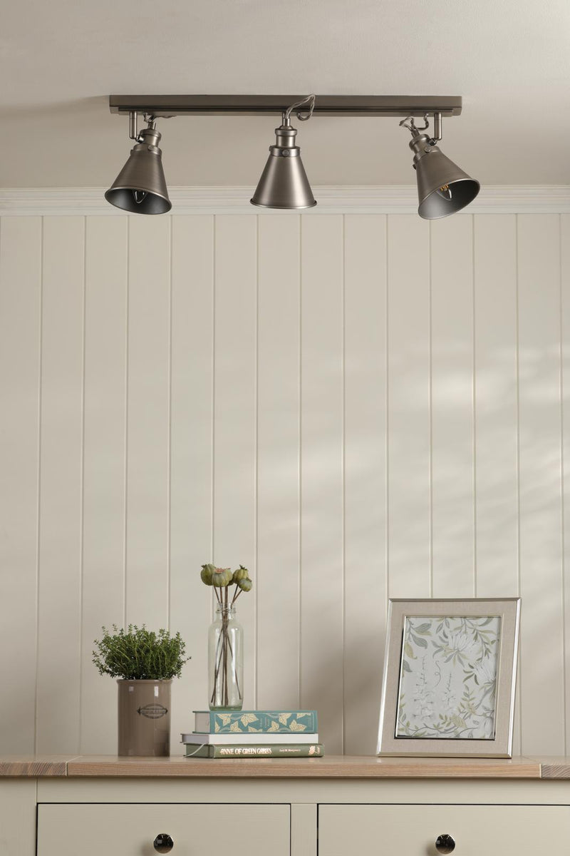 Laura Ashley Rufus 3 Light Bar Spotlight Industrial Nickel • LA3756474-Q