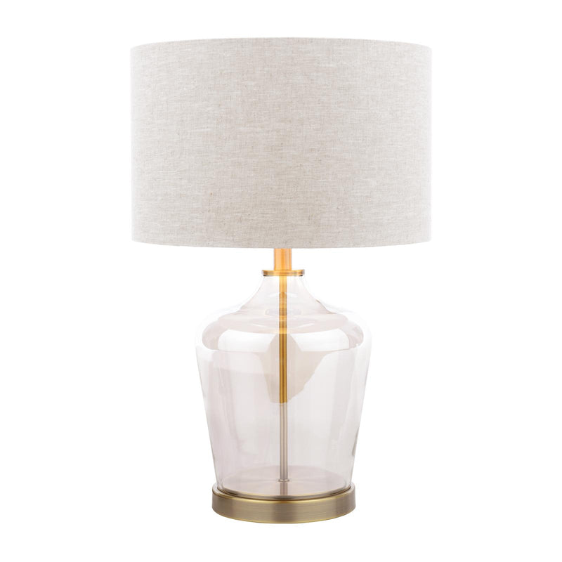 Laura Ashley Ockley Touch Table Lamp Antique Brass and Champagne Glass With Shade • LA3756484-Q