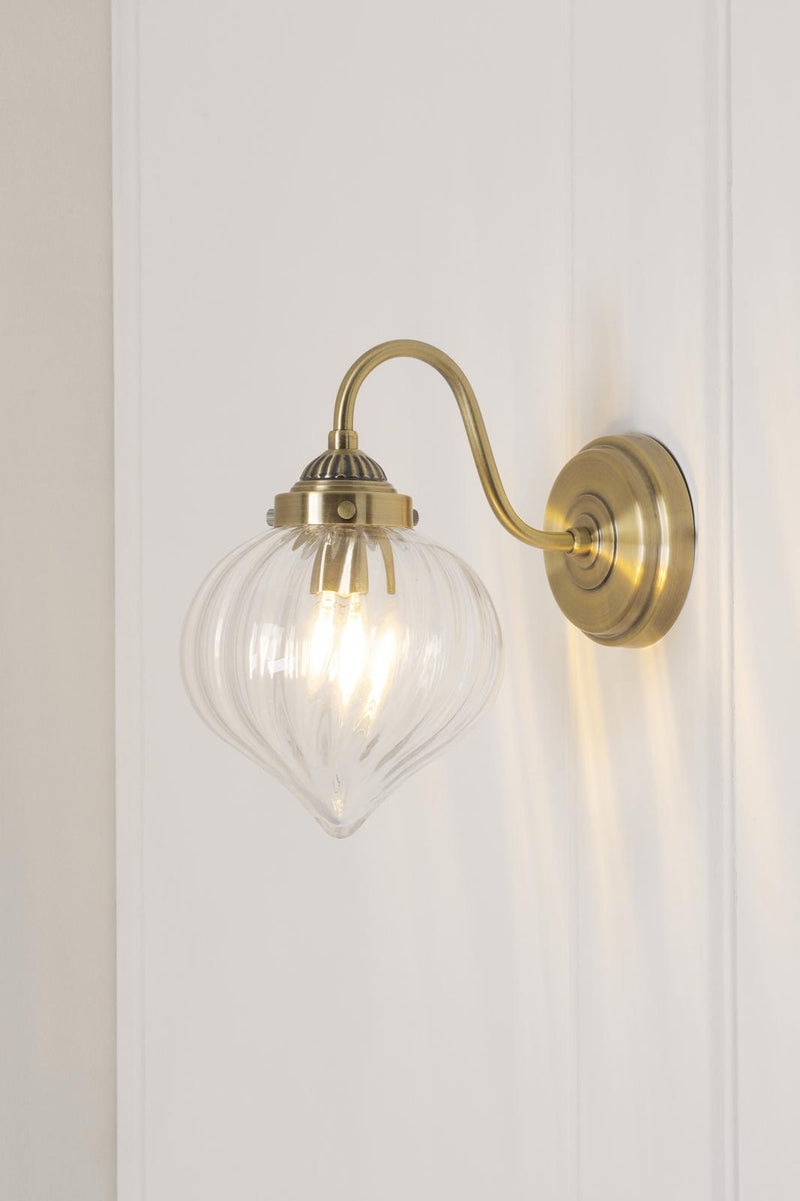 Laura Ashley Whitham Wall Light Antique Brass and Ribbed Glass • LA3756485-Q