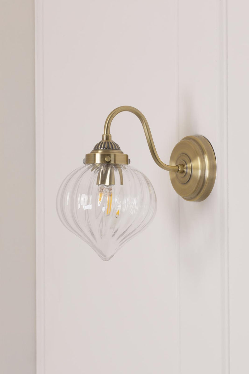 Laura Ashley Whitham Wall Light Antique Brass and Ribbed Glass • LA3756485-Q
