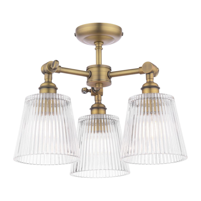 Laura Ashley Callaghan 3 Light Semi-Flush Matt Antique Brass and Ribbed Glass • LA3756491-Q